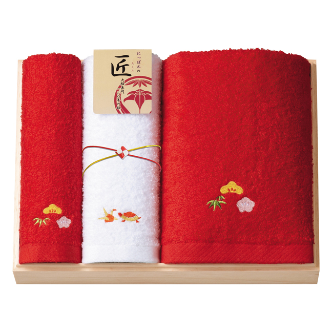 寿々 大阪泉州紅白タオルセット／バスタオル1枚・フェイスタオル1枚