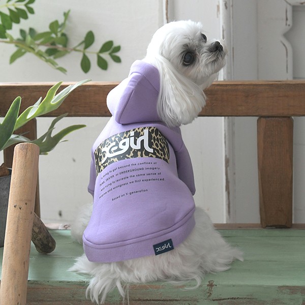 2025秋冬 X-girl（エックスガール）レオパード柄ロゴフーディー | 犬服