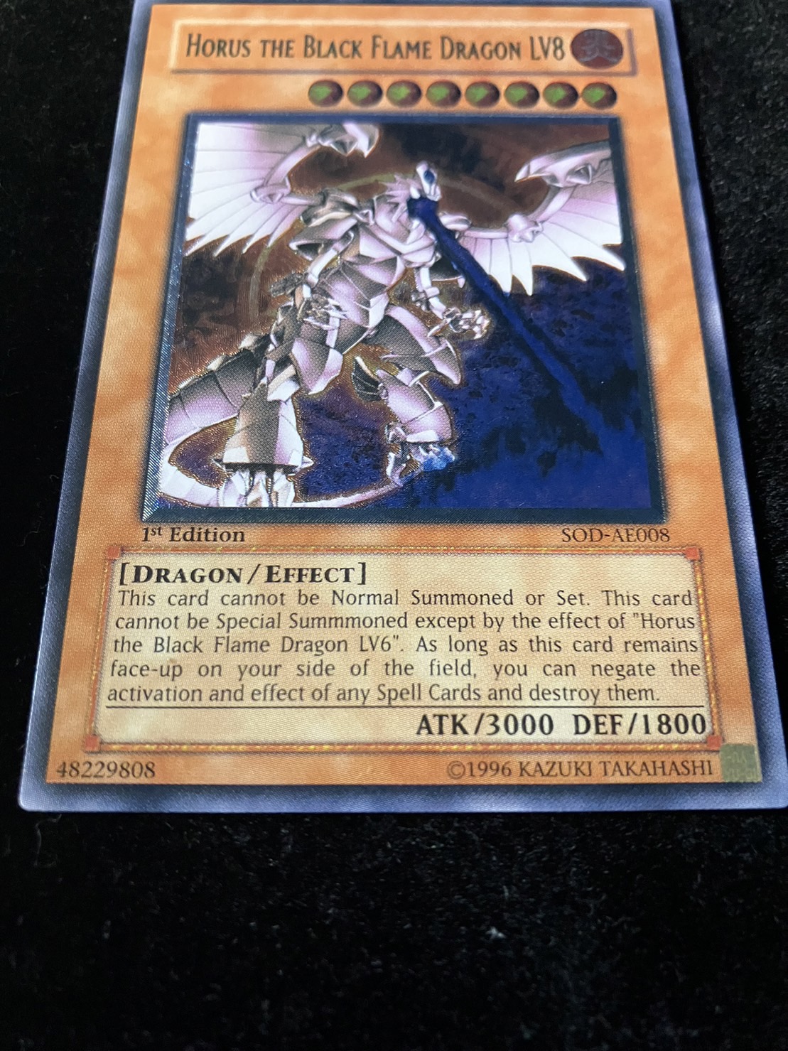 遊戯王 ホルスの黒炎竜LV6 レリーフ 旧アジア版 PSA8 SOD-AE007 状態B