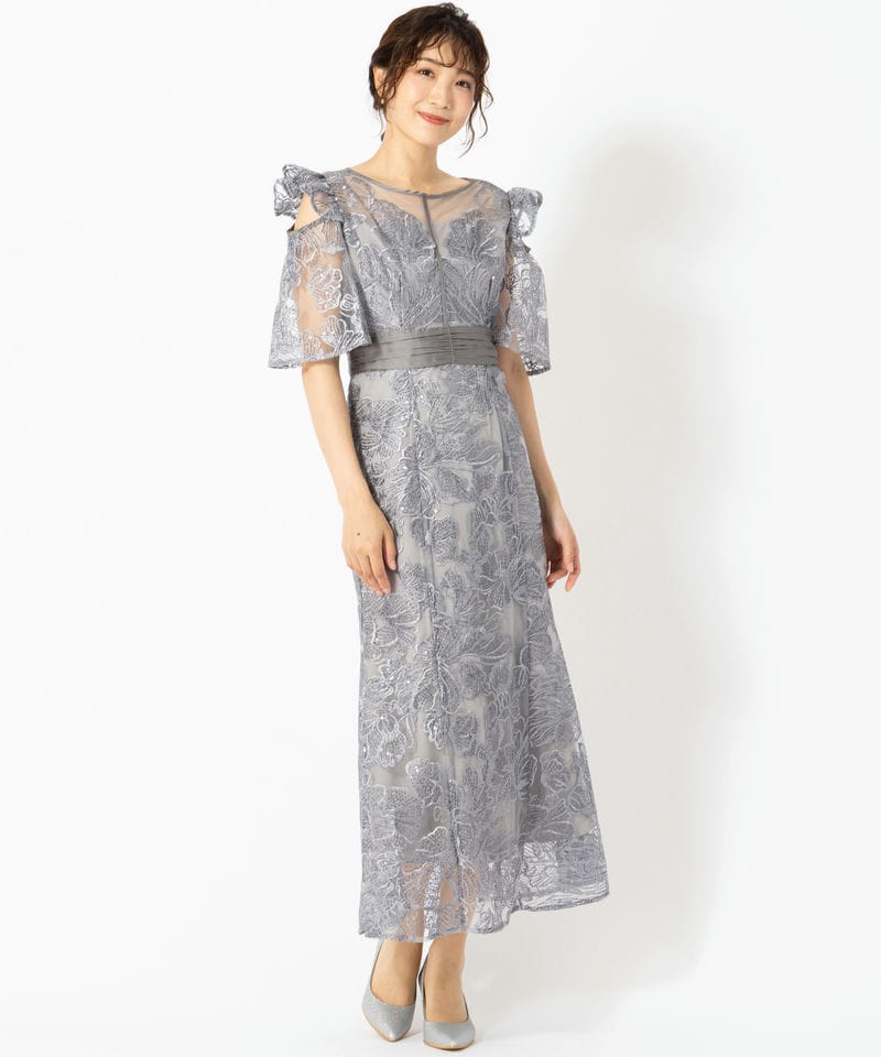 LEJA グレー レース 結婚式 ドレス S Leja レジャ 花柄レースカラース