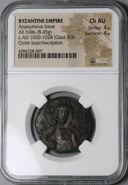 1020 NGC Ch AU Jesus Christ Byzantine Empire Follis Anonymous