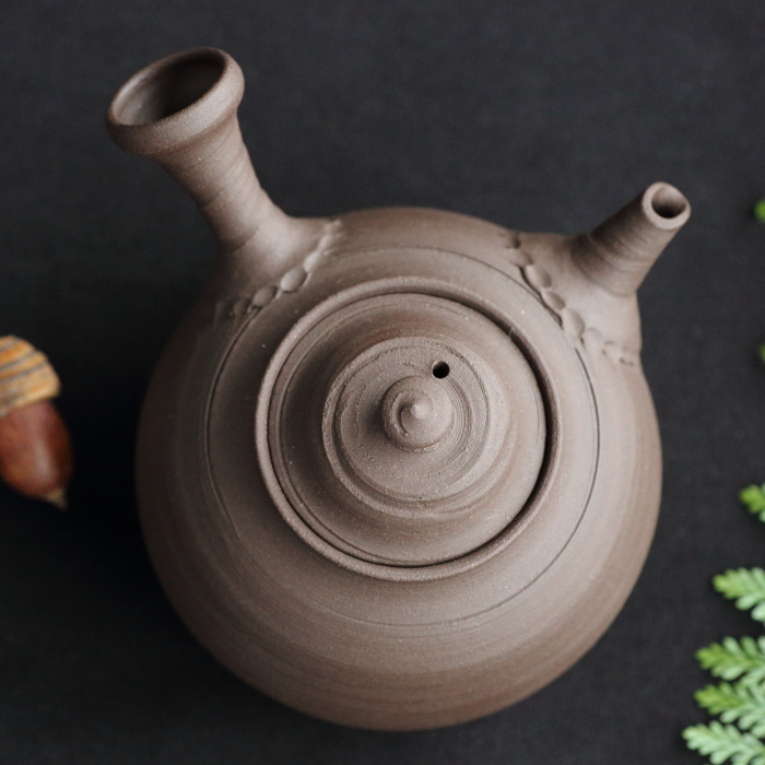 四代山田常山 柴泥急須 満容量230ml 常滑焼煎茶器 作家もの横手