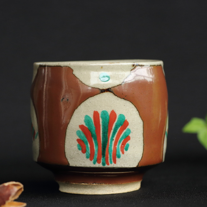 濱田友緒 柿釉赤絵湯呑 満容量350ml 登り窯焼成 益子焼茶器 作家ものカップ