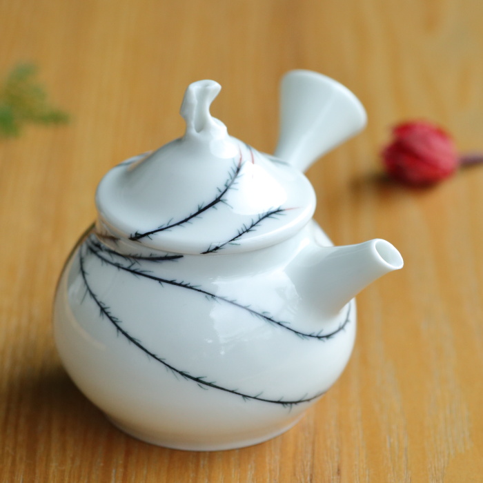 一ツ松綾乃 和紙染蜘蛛急須 白磁煎茶器 満容量130ml 作家もの横手