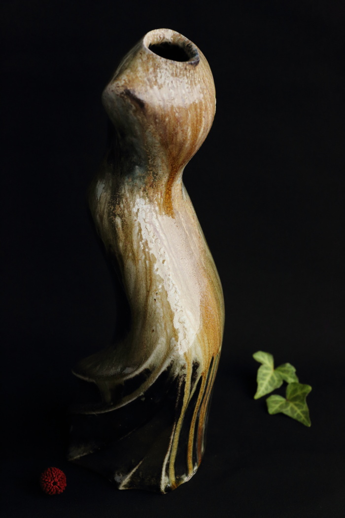 馬場隆志 Torso 備前窯変蒼花器 登窯焼成 作家もの備前焼花入れ 自然釉