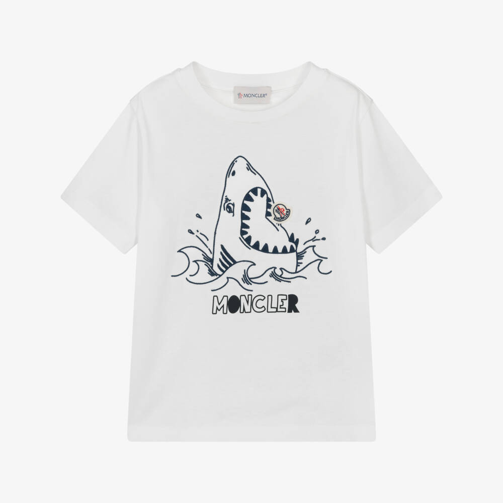 Moncler Enfant - Boys White Cotton Shark T-Shirt | Childrensalon