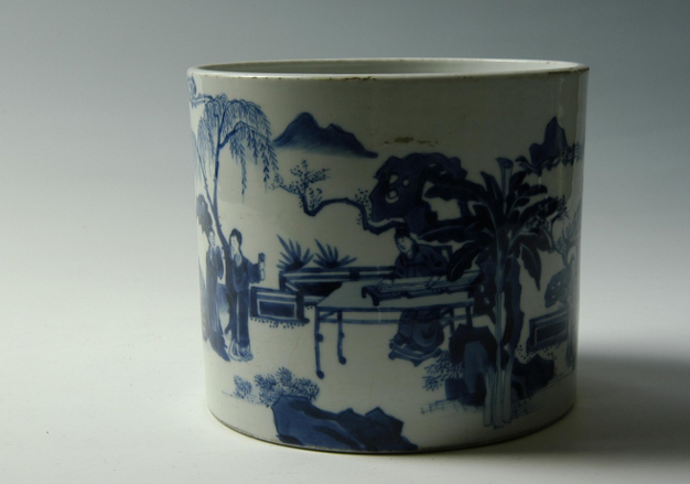 中国 筆筒 年代物 清・老竹彫・人物故事筆筒』極細工 古賞物 中国古玩