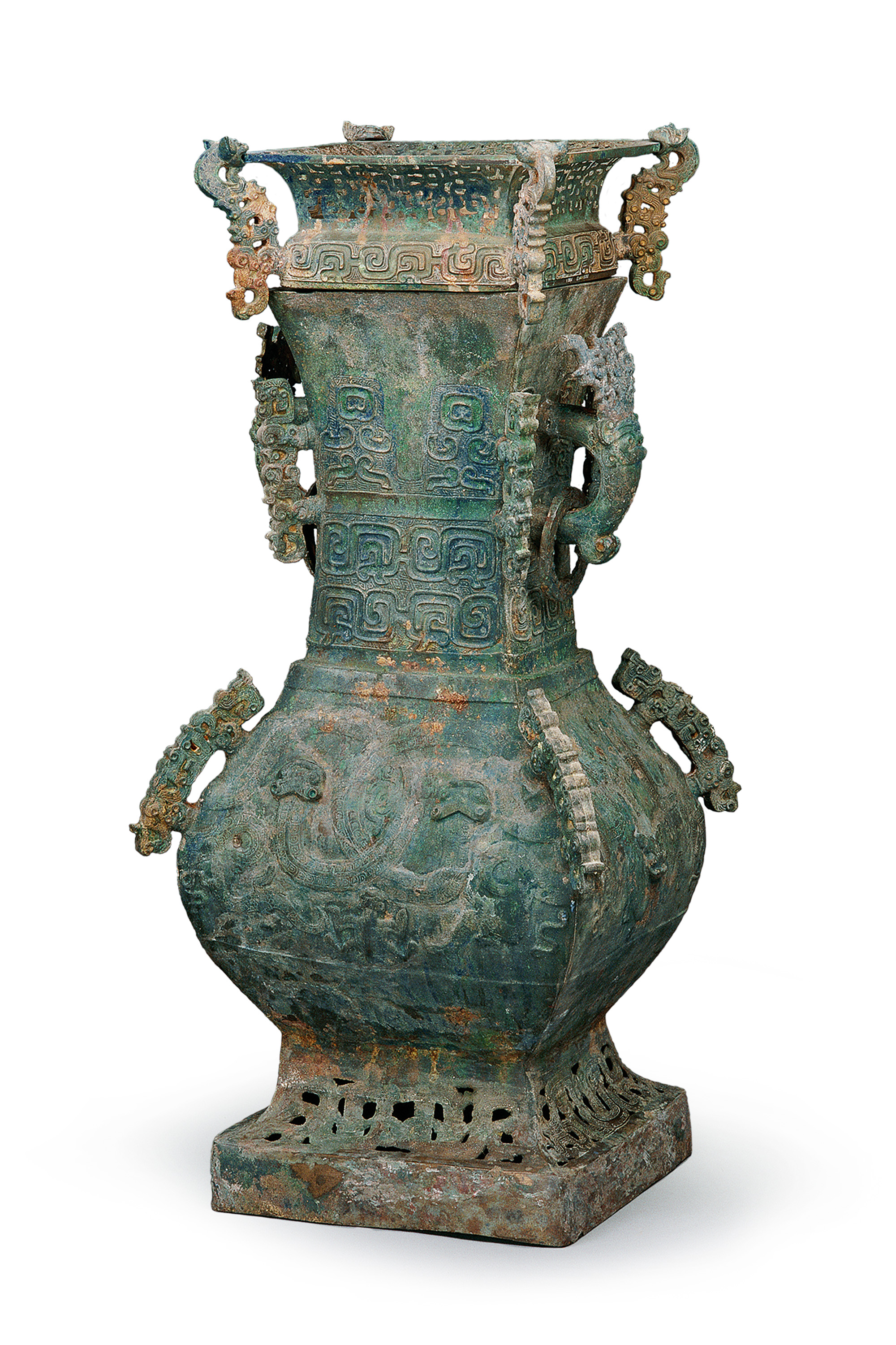 TEL様専用 中国古銅宣徳銅斑紫銅饕餮文尊式瓶 唐木台時代箱付 D R7208E