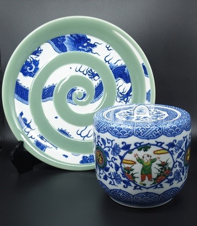 渋草焼 芳国舎 渋草芳国 陶画 春慶塗