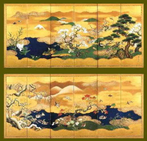 日本画 屏風 花と鳥160cm x 90cm 日本画 屏風 160cm x 90cm 日本