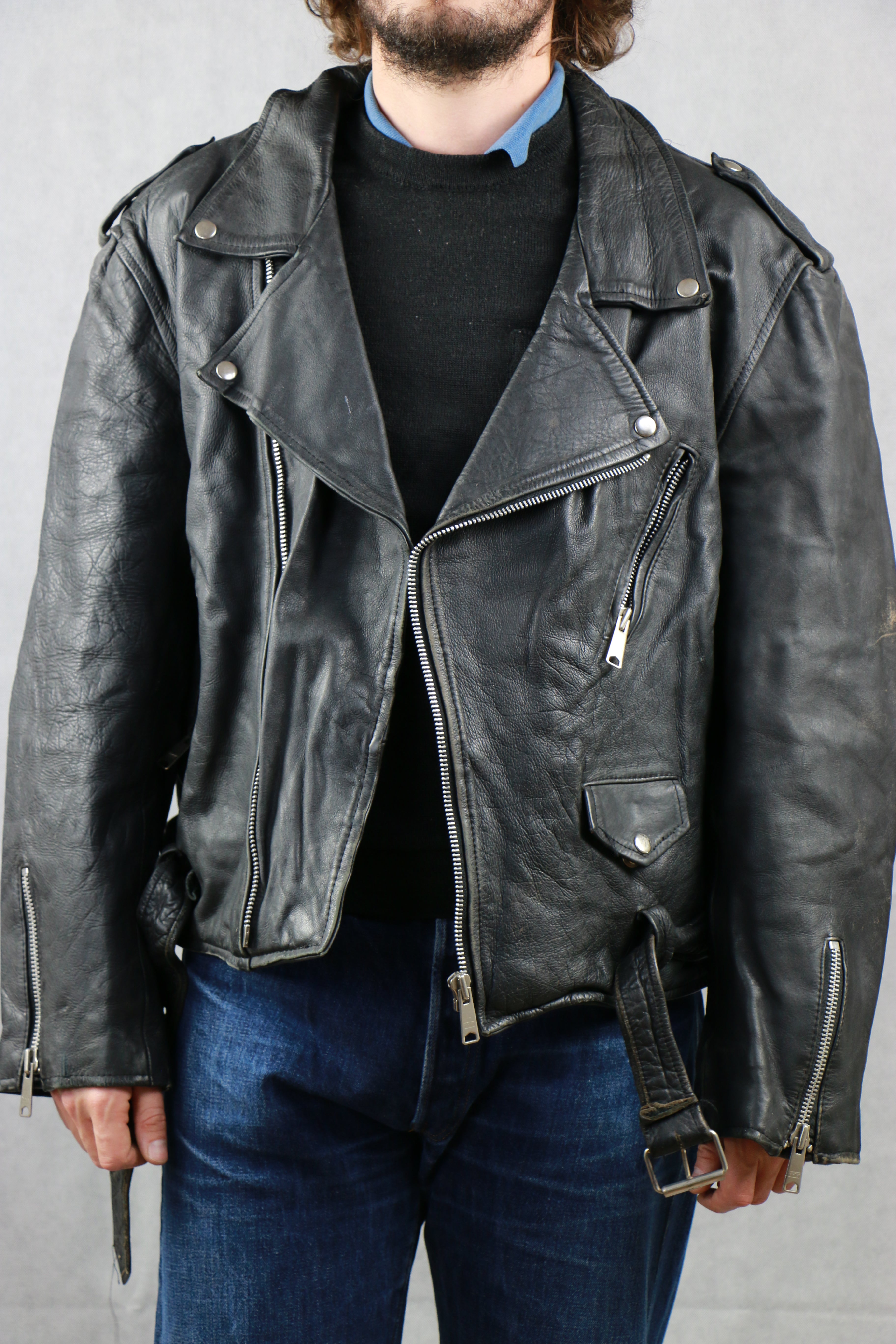 Leather Jacket 48 Biker ~ Vintage Store Clochard92.com