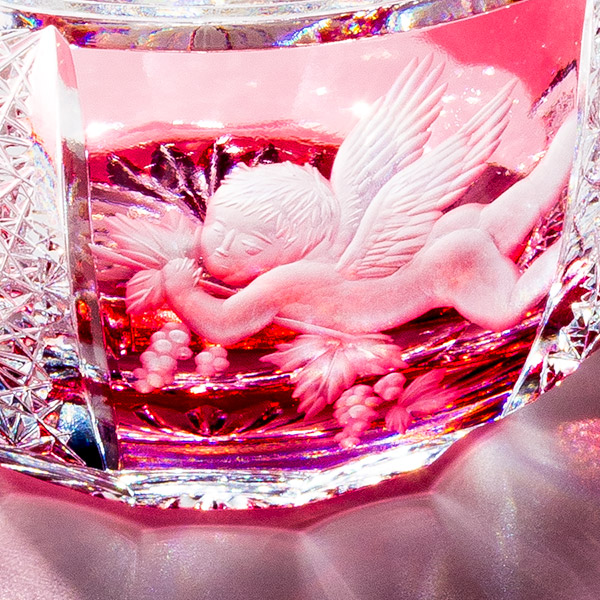 Jewel Kiriko 江戸切子×花岡グラヴィール 天使の酒杯 Pink金赤の通販