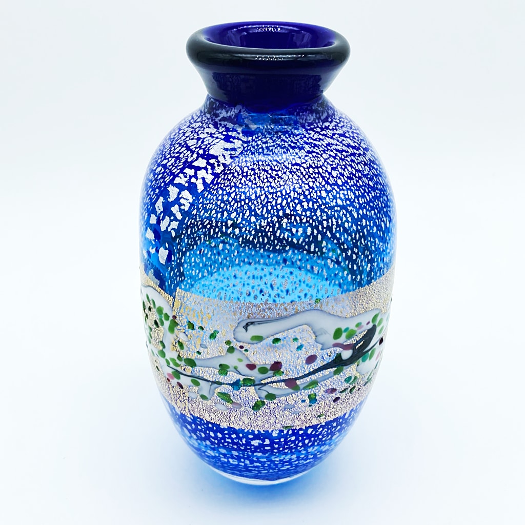 作品)サンドブラストもみじ模様のガラス花瓶 約20cm 作品