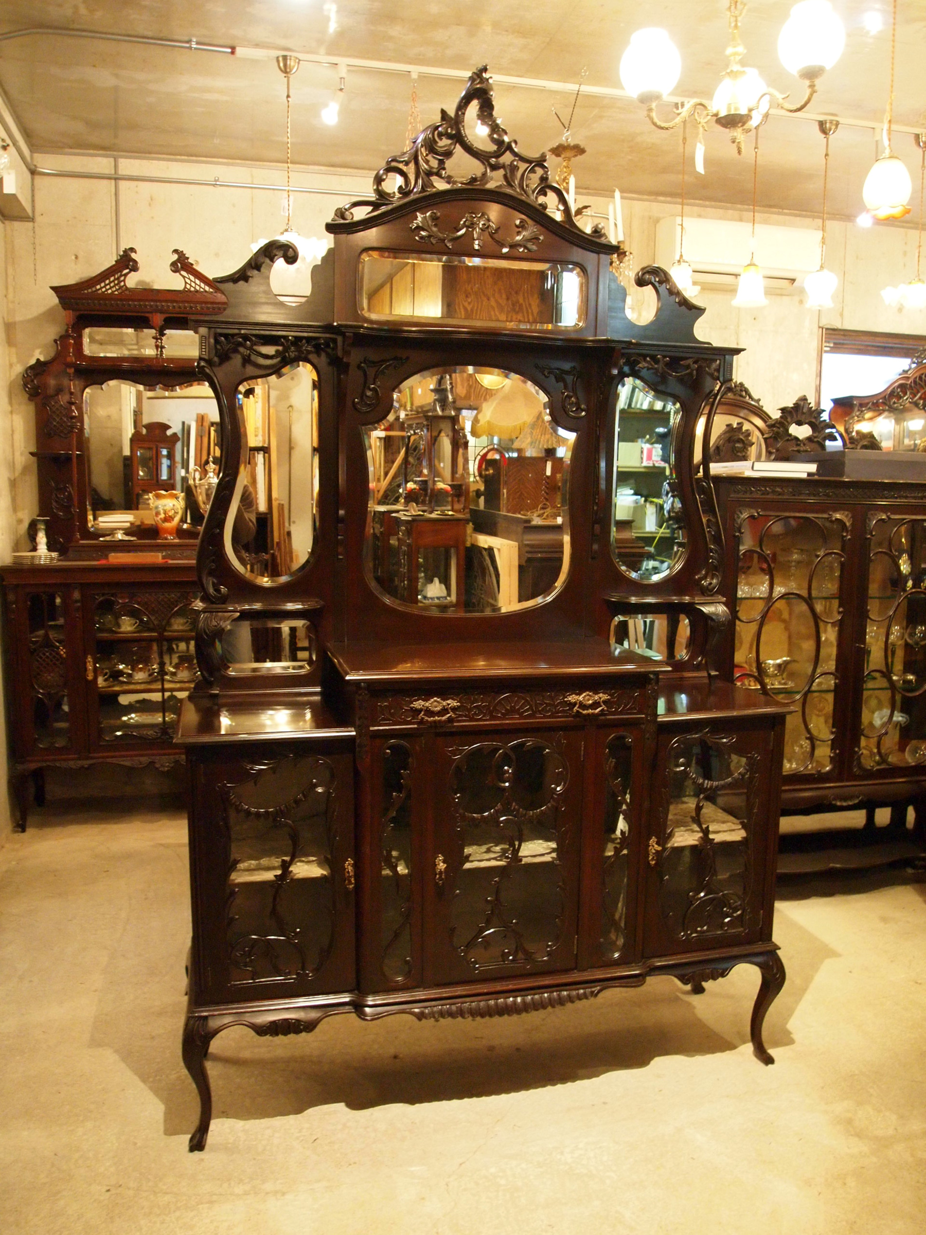 1890年代 Mahogany ビクトリアンミラーバックキャビネット｜クレア