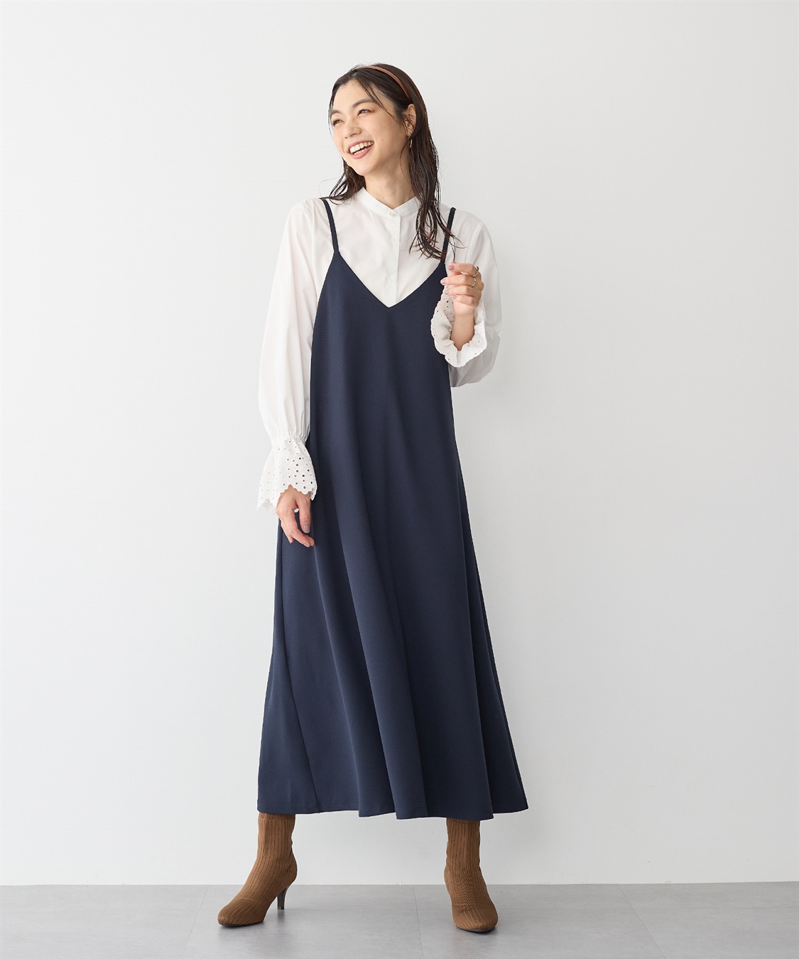 anyfee/プラスサイズ】ニットジョーゼットキャミワンピース《大きい