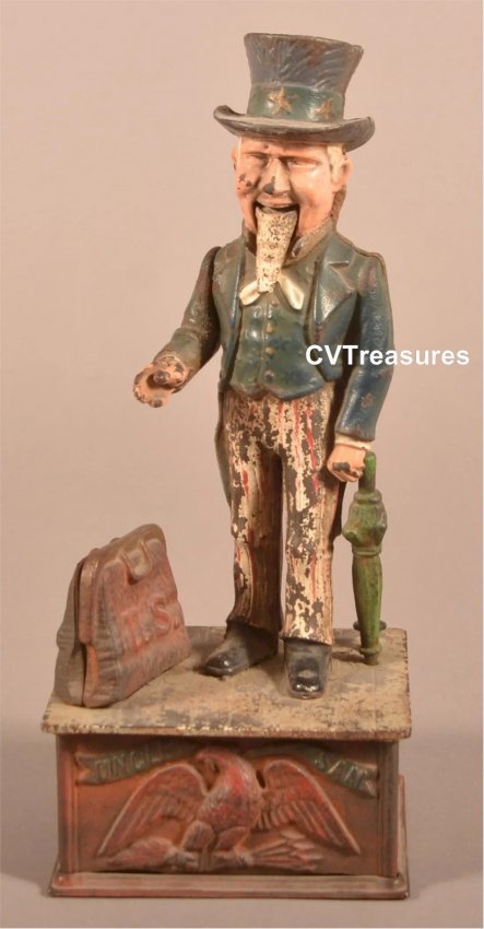 Uncle Sam Cast Iron Antique Mechanical Toy Bank Shepard Hardware