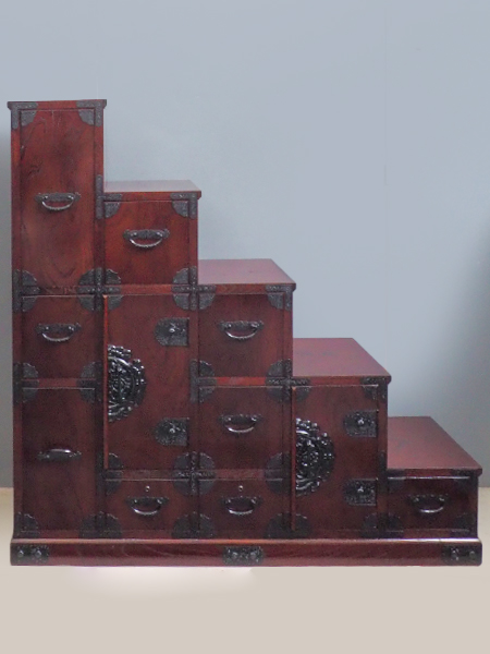 希少 アンティーク 階段 箪笥 引き出し鍵付き 74×76×45 右上がり 階段箪笥｜豊富な収納スペース、使い勝手抜群 120cm