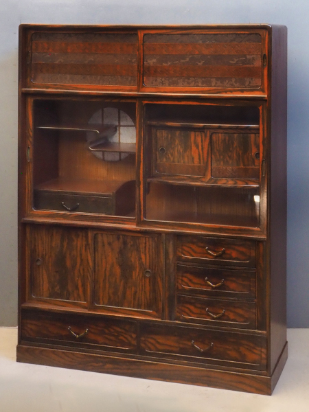 茶箪笥 神谷家具 茶タンス 欅 無垢 茶箪笥 和風 茶ダンス 和室 食器棚 引き戸