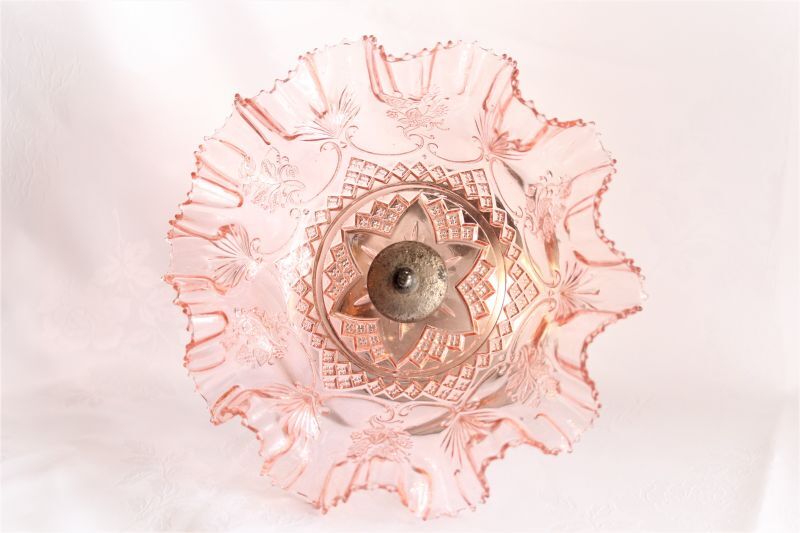 レトロガラス 三色ガラス コンポート フリルガラス 脚付きコンポート