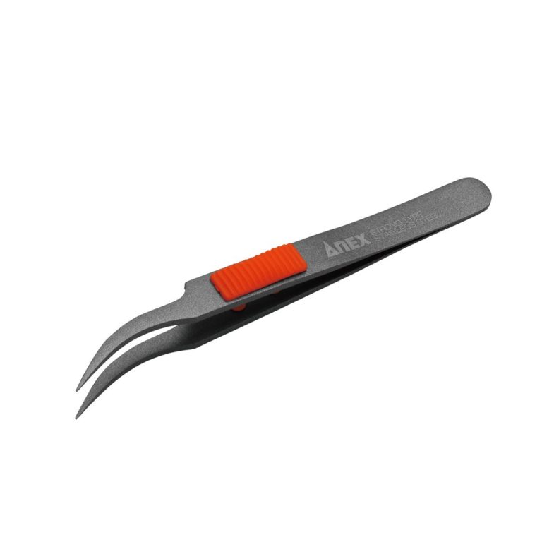 ラバーグリップ付 ステンレスピンセット 先丸型120mm 非粘着加工