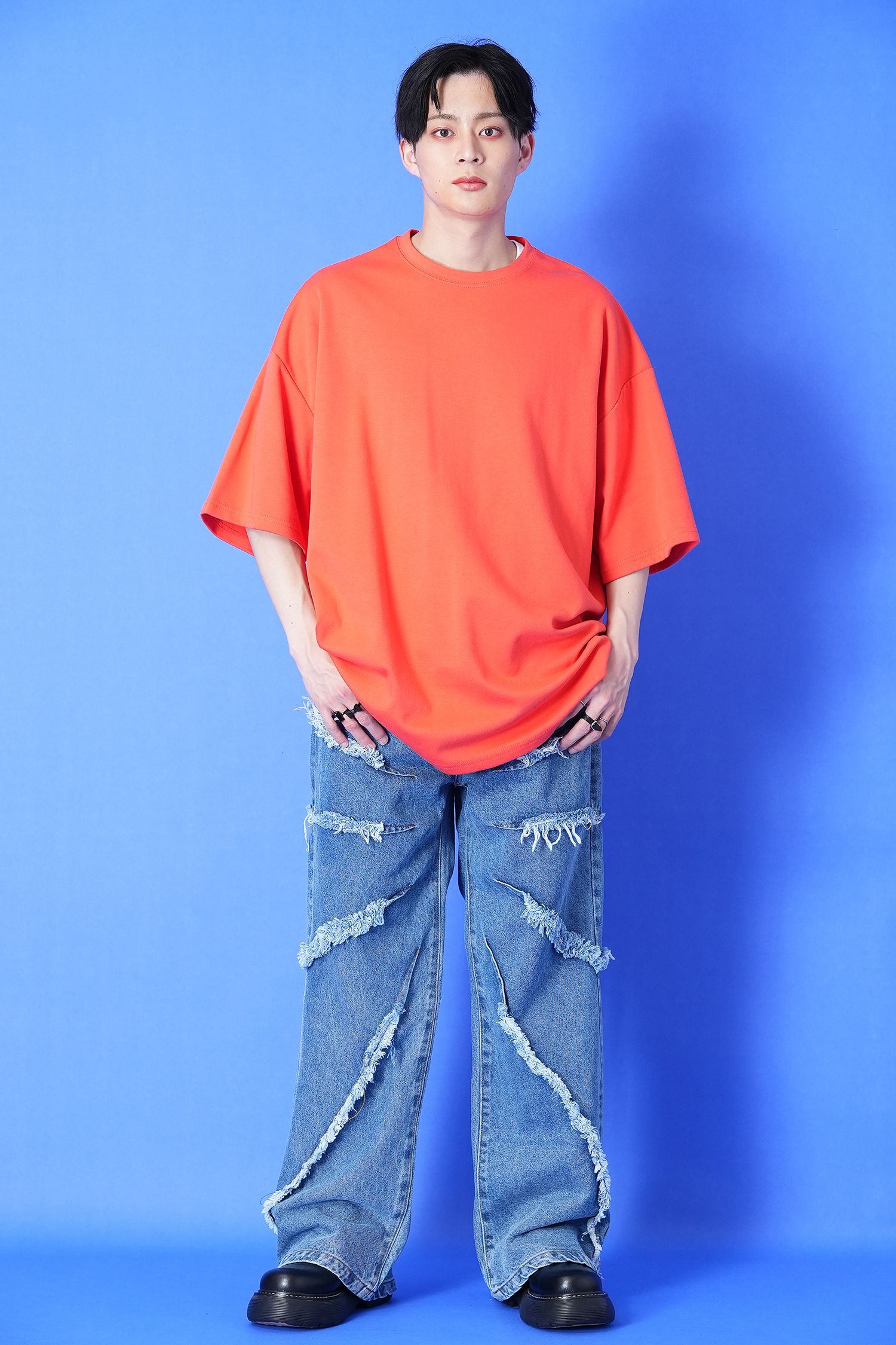 ラディアルフリンジウォッシュドワイドデニムパンツ / ビンテージ