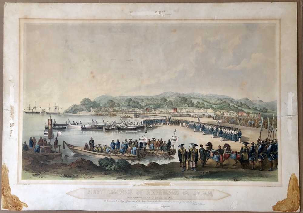 1853年7月14日、久里浜におけるペリー提督指揮下のアメリカ人最初の