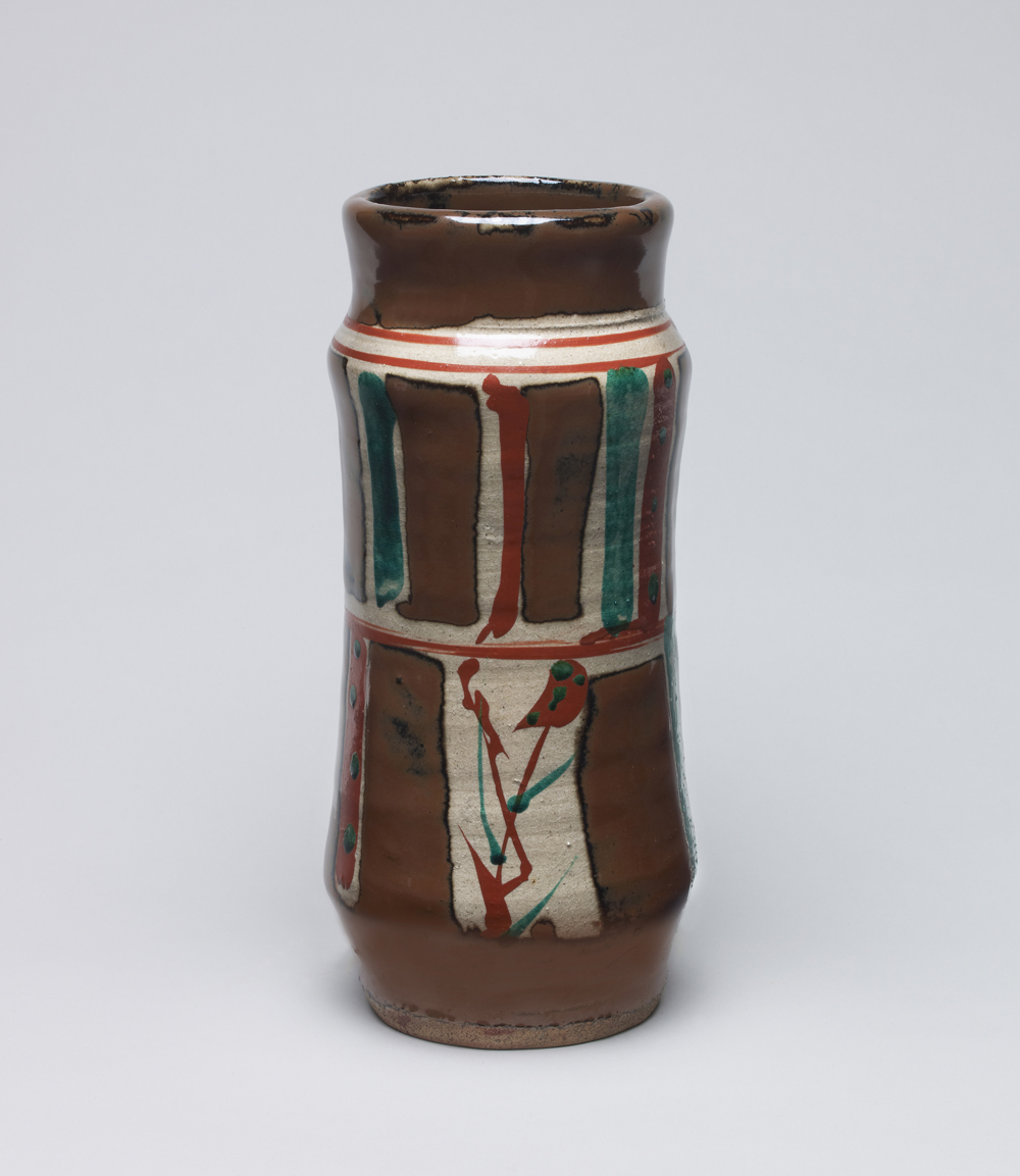 濱田庄司(浜田庄司) 柿釉抜絵皿 益子焼 人間国宝 民藝 濱田