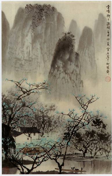 中国絵画 清国 名家 表江 「阿房宮」 山水絵 国画 巻物 巻き絵 中国