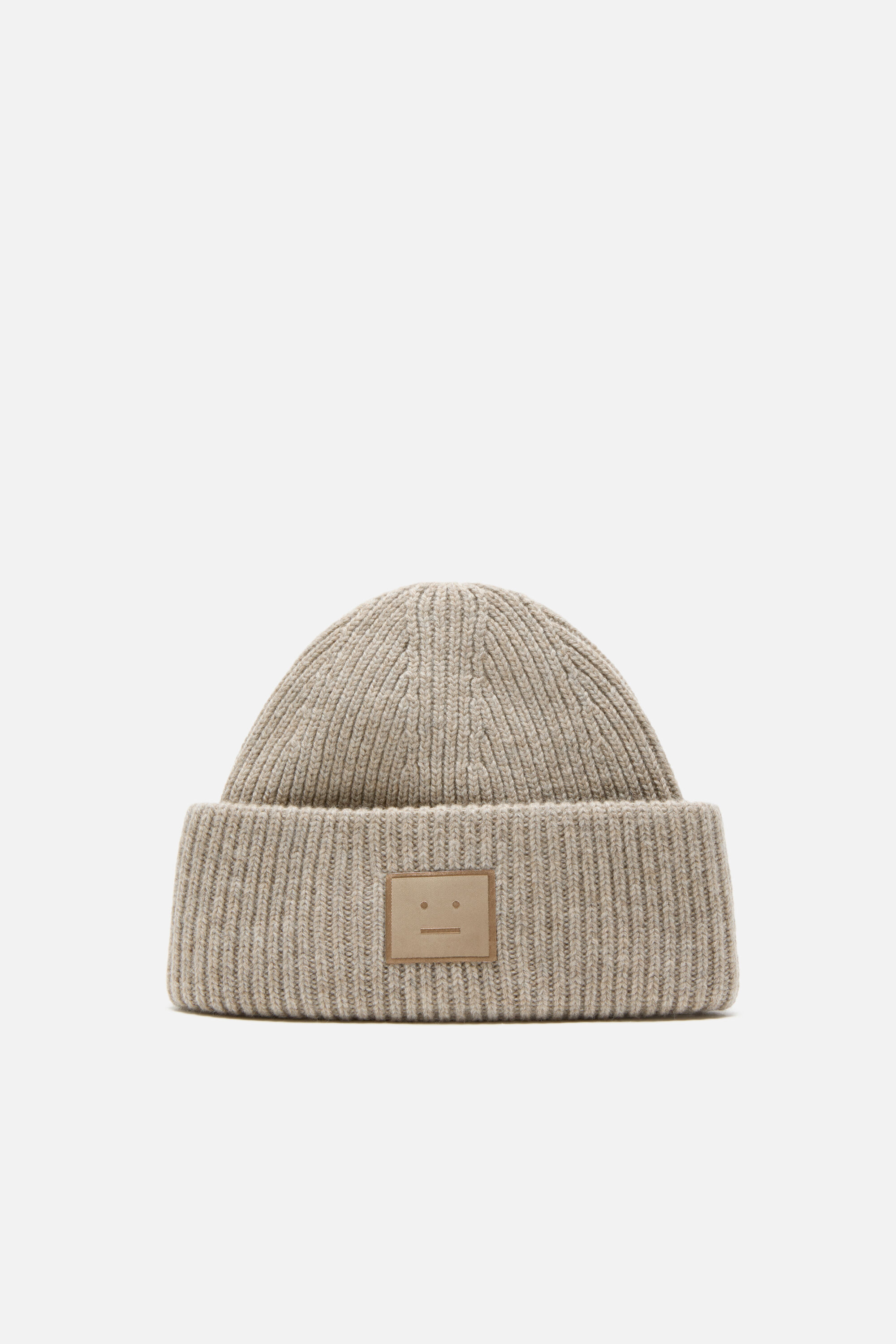 Acne Studios - Ribbed face logo beanie - Greige melange