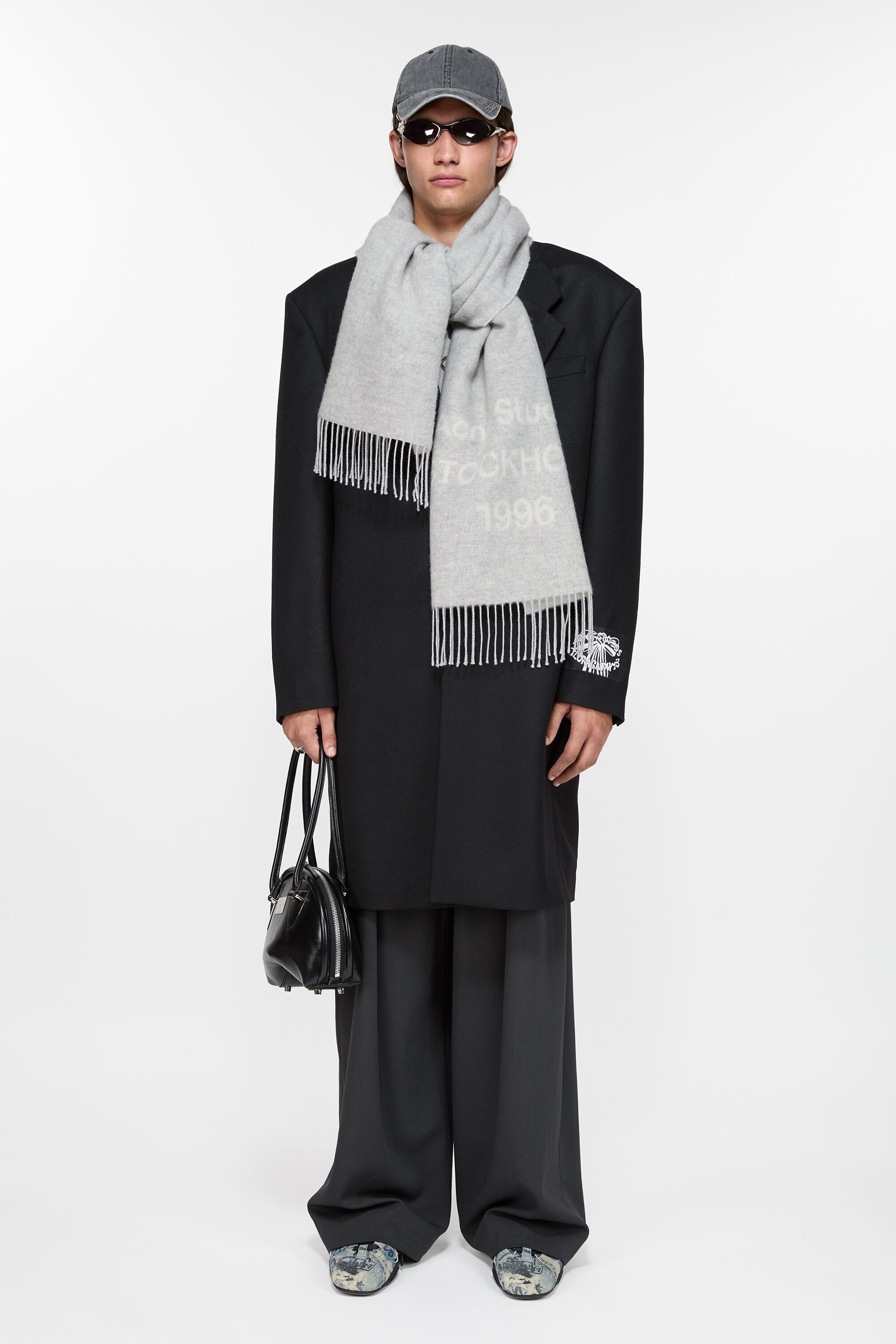 Acne Studios - ロゴウールスカーフ - ライトグレーメランジ/ホワイト