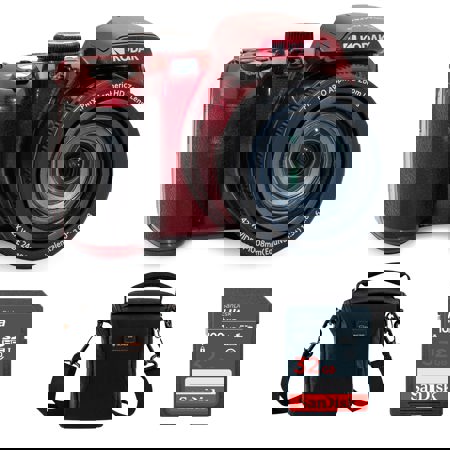 Kodak PIXPRO AZ425 Astro Zoom 20MP FHD Digital Camera, Red, with