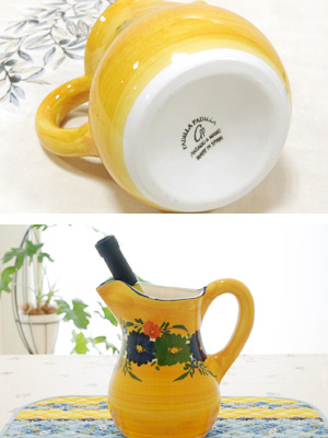 スペイン陶器 水差し ピッチャー スペイン陶器 花柄のマニセス焼