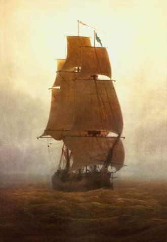 Sailing ship in the fog ビーズ刺繍の絵です Sailing ship in the fog