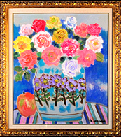 油彩 垣内カツアキ「バラの壷 F4」 油彩 垣内カツアキ「バラの壷 F4