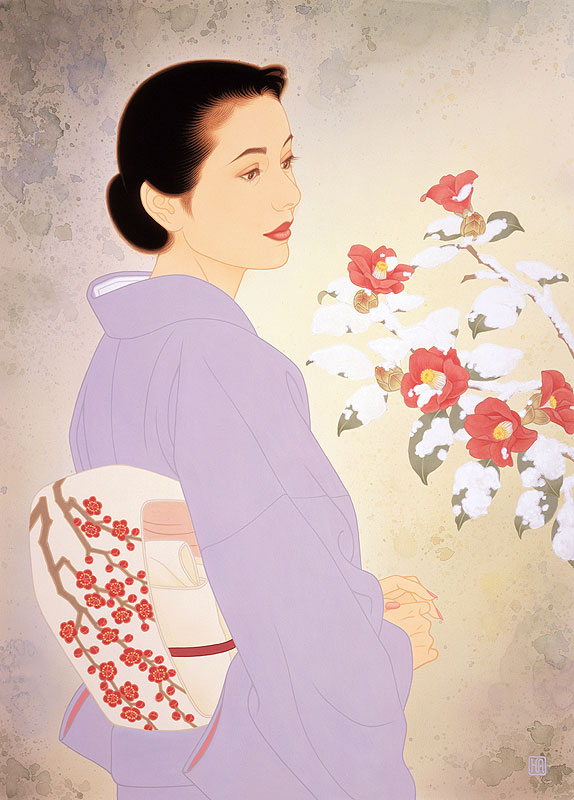 着物姿の女性の絵画