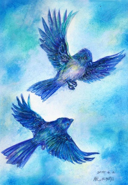 絵画【女と青い鳥】【架空の肖像】2点セット 絵画【女と青い鳥】【架空