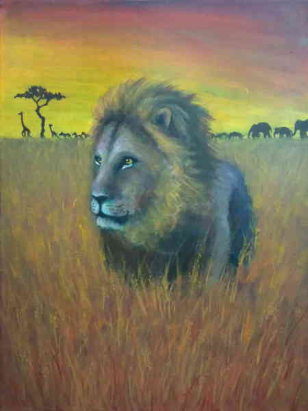 ライオンとトラ】 イラスト 動物 アクリル画 木製パネル BAEZ3