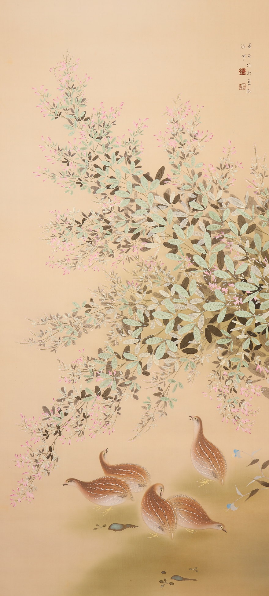 掛け軸 小川翠湖 彩色秋景 絹本 希少 軸装 茶道具 掛軸 美品 です