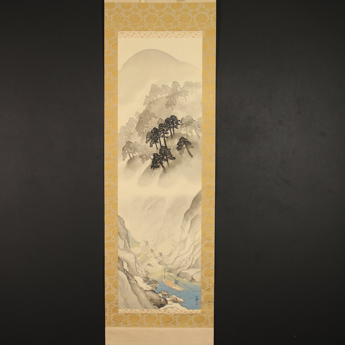 真作】寺崎廣業/雪景田家図/山水図/掛軸/名家伝来/AC-163 真