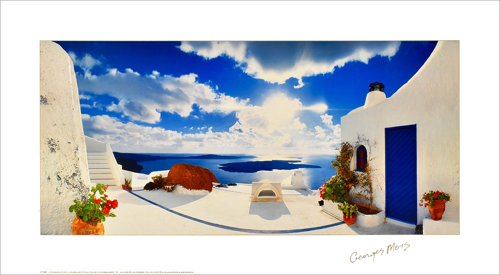 ジョルジュ・メイス アートポスター 中庭 額縁付き ギリシャ ミコノス