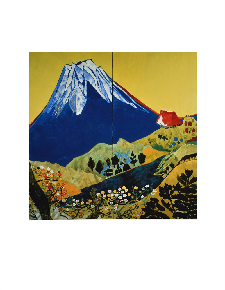 片岡 球子、【西湖にそびゆる富士】、大判、超希少画集・額装画、状態