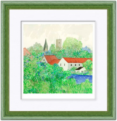 風景 水彩画 サイン入り 安野光雅 リトグラフ 風景 水彩画 サイン入り