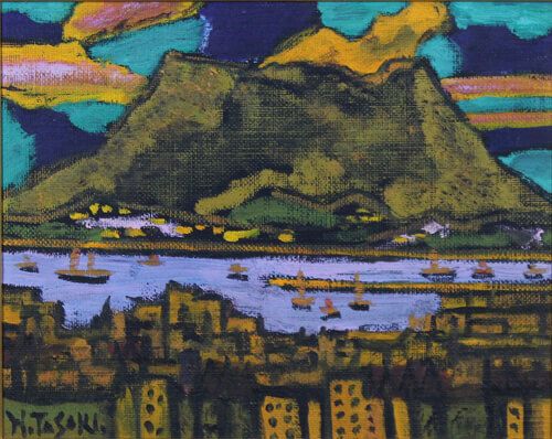 田崎広助 櫻島 絵画 美品 ○【希少レア】【超美品】絵画…桜島…田崎廣助