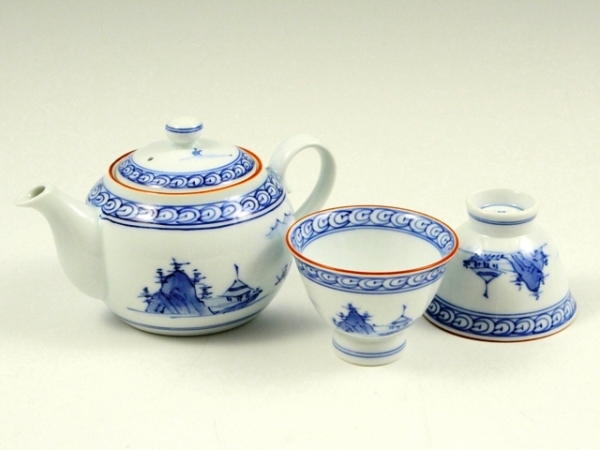 波佐見焼 洸琳山水 蓋付茶器揃 土瓶 急須 波佐見焼 洸琳山水 蓋付茶器