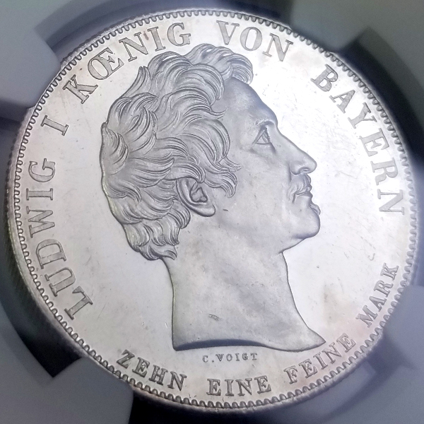 ドイツ バイエルン ルートヴィヒ1世戴冠記念 1825年 ターラー 銀貨 NGC