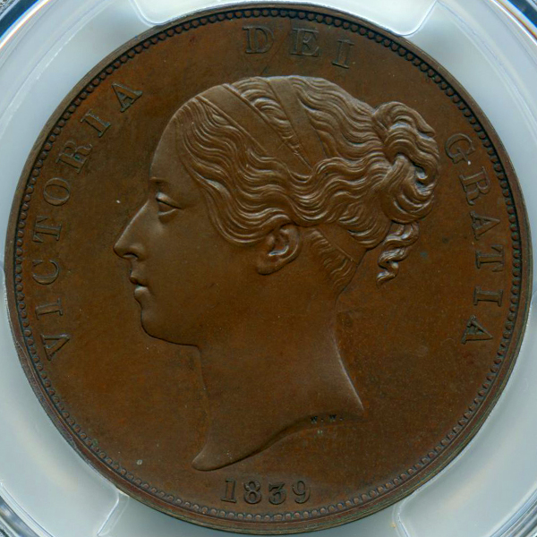 イギリス ヴィクトリア ヤングヘッド 1839年 ペニー 銅貨 PCGS PR64