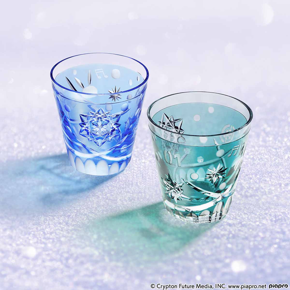 雪ミク 初音ミク 花浅葱色 切子 グラス 雪ミク 江戸切子グラス 花浅葱