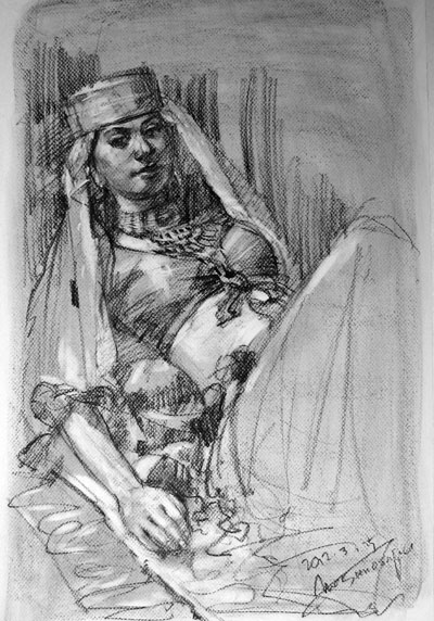 ドローイング 木炭画 明暗を使って立体的な人物の顔を描く【木炭