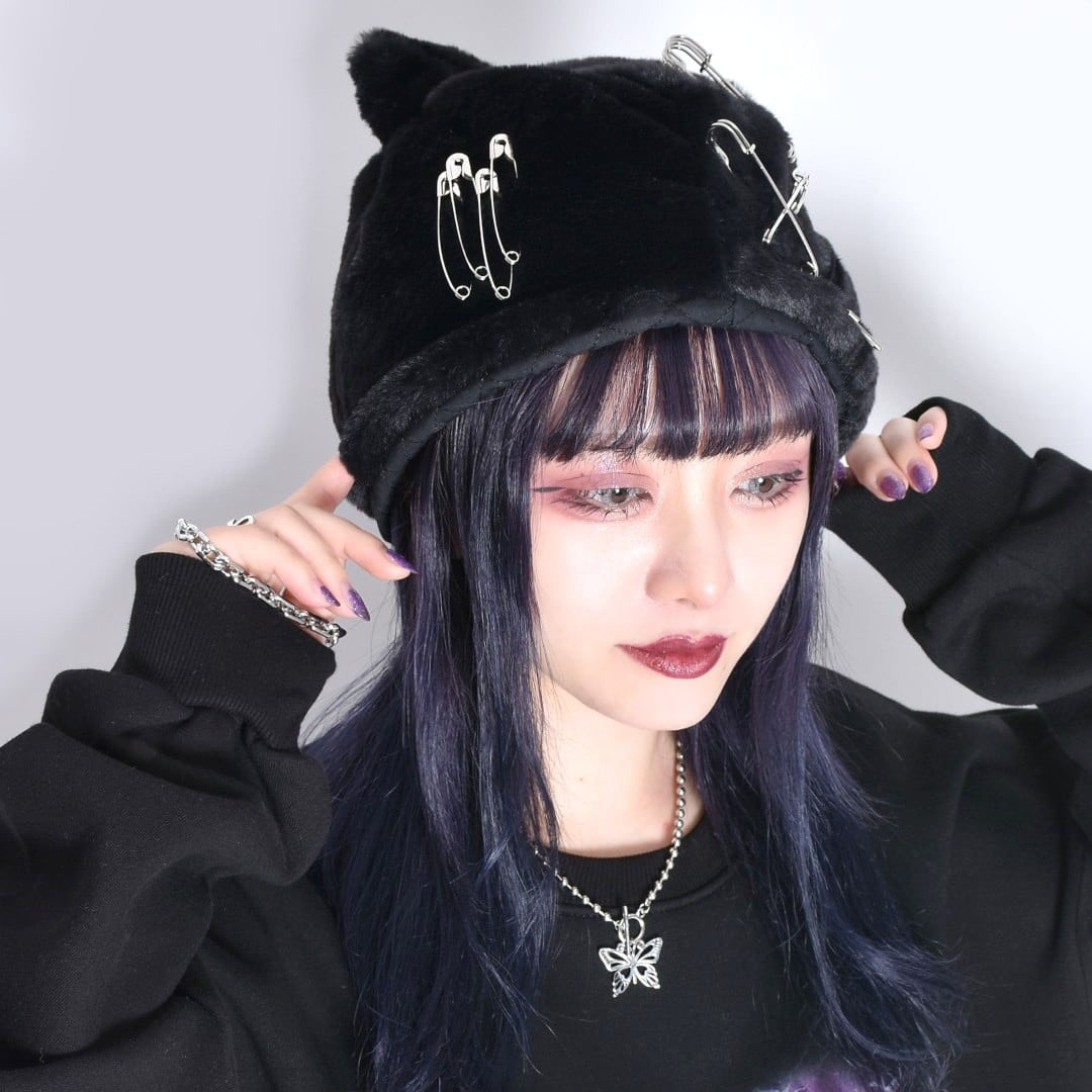 韓国 MLB korea 猫耳 ニット帽 紐付き ブラック 人気沸騰‼ MLB Korea