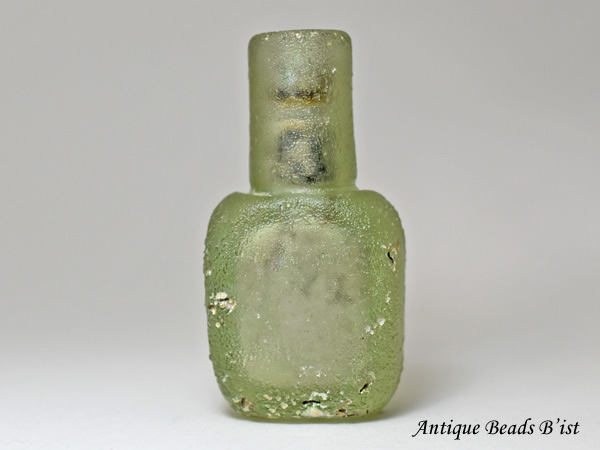 1907】古代ローマングラス銀化偏平四角小瓶 ボトル(高さ約7.0Cm